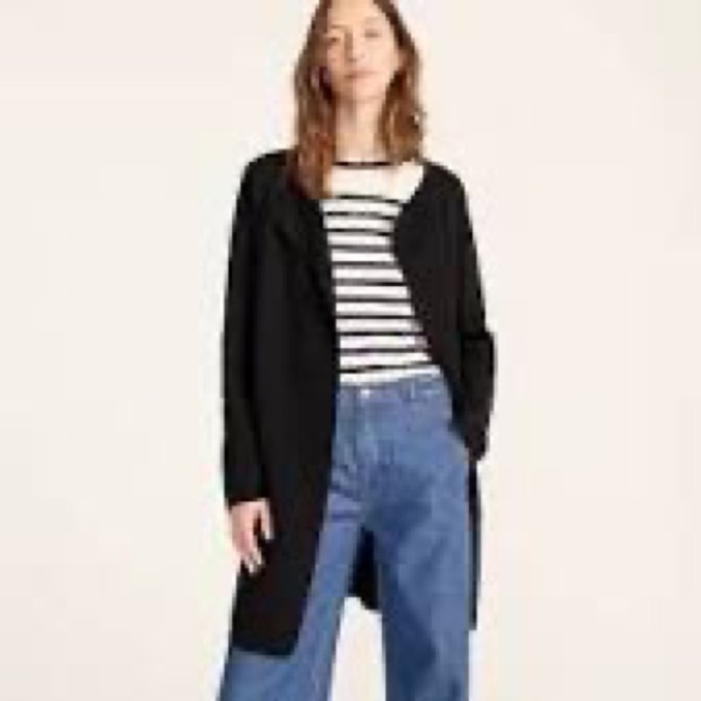 J. Crew Juliette Collarless Knit Linen Blend Open Front Sweater Black size XS